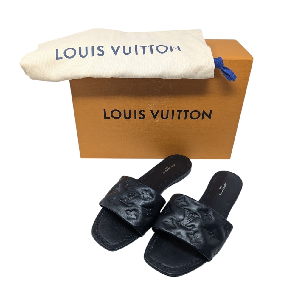 Louis Vuitton Revival Black Flat Mule Sandals Size EU 39
